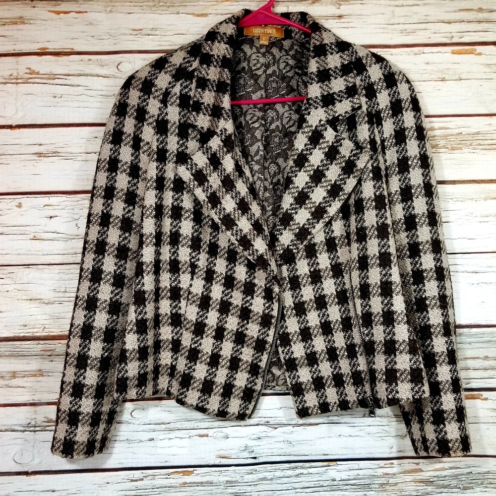 Ellen Tracy Brown Plaid Blazer Size 6